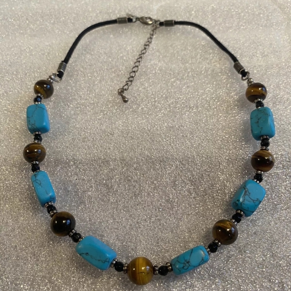 Lia Sophia Trailblazer Corded Necklace Turquoise and Tiger Eye